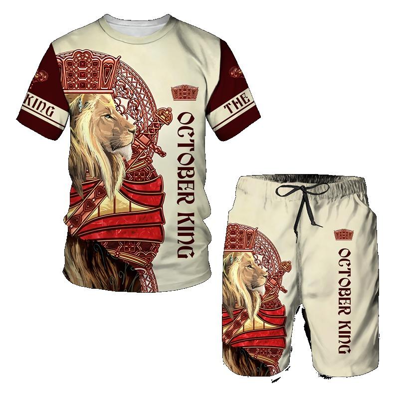 Summer Men's 3D Tiger Print Men's T-shirt Suit Casual Sportswear Streetwear Male Clothing Tracksuit Outfit Shorts 2 Pieces
