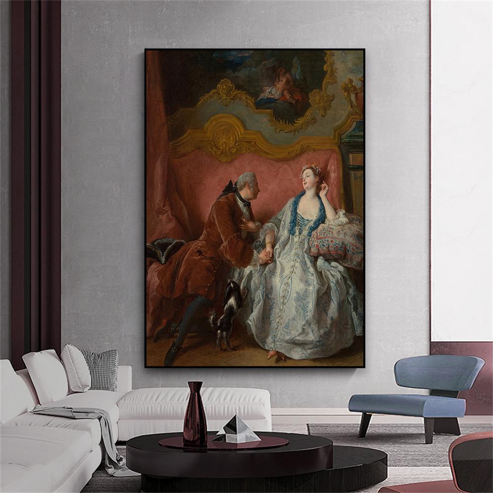 Classical Oil Painting Poster Vintage Art Portrait of A Young Woman Prints Woman and Man Canvas Painting Gallery Wall Art Decor