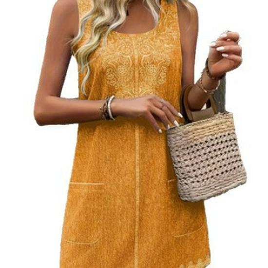2026 Printed Faux Denim Overall Dress with Pockets – Women's Spring/Summer Collection