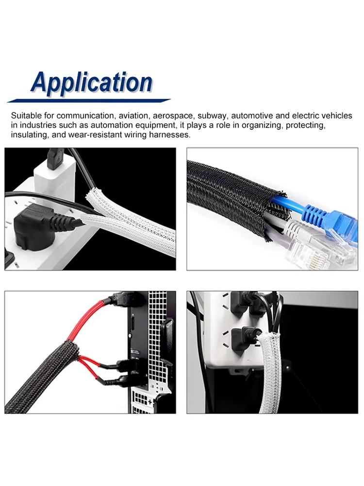 3/8meters Cable Sleeve Pet Braided Insulated Sleeving 3mm~32mm Self-closed Sheath Wear Resistant High Protection Wire Organizer
