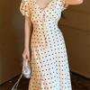 French ruffle edge bubble sleeve polka dot dress children's summer new French temperament waist dress