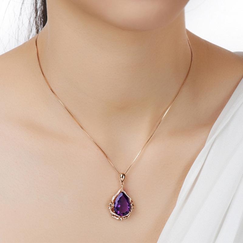 Amethyst Pendant Necklace: Rose Gold-Plated with Purple Gem and Elegant Micro-Paved Design.