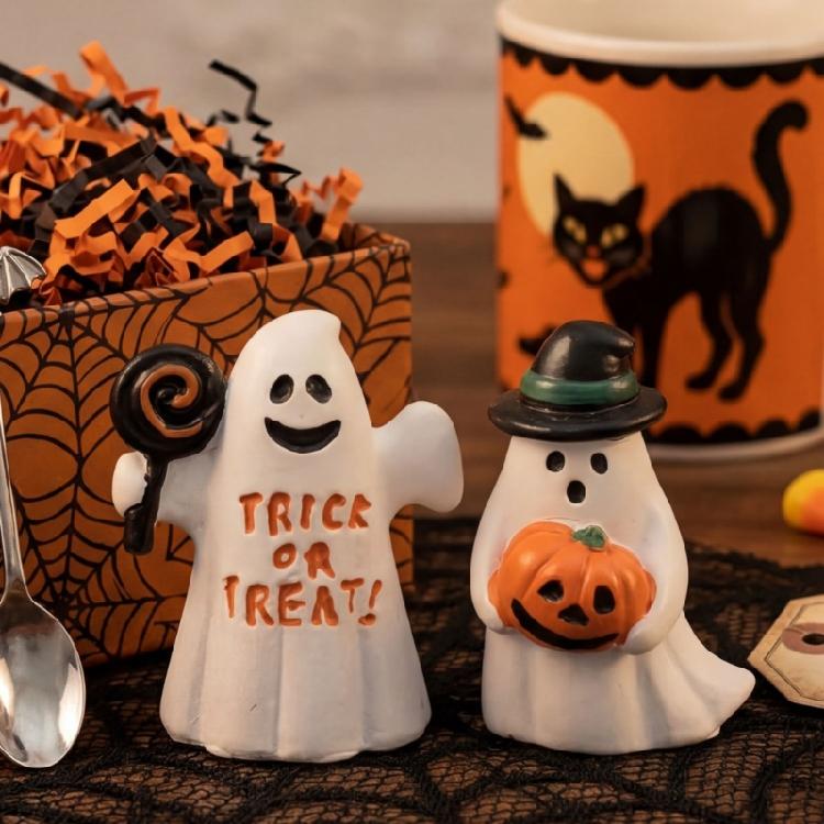 Fun Halloween Ghostly Holding Pumpkins Lollipop Figurines Decors 2Pcs Resin Craft Ornaments For Indoor Festives Styling