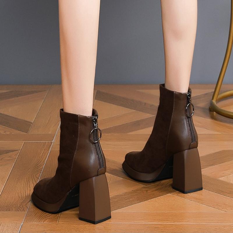 Winter Vintage Thick High Heel Women Ankle Boots Fashion Square Toe Platform Shoes Street Style Banquet Party Short Botas Mujer