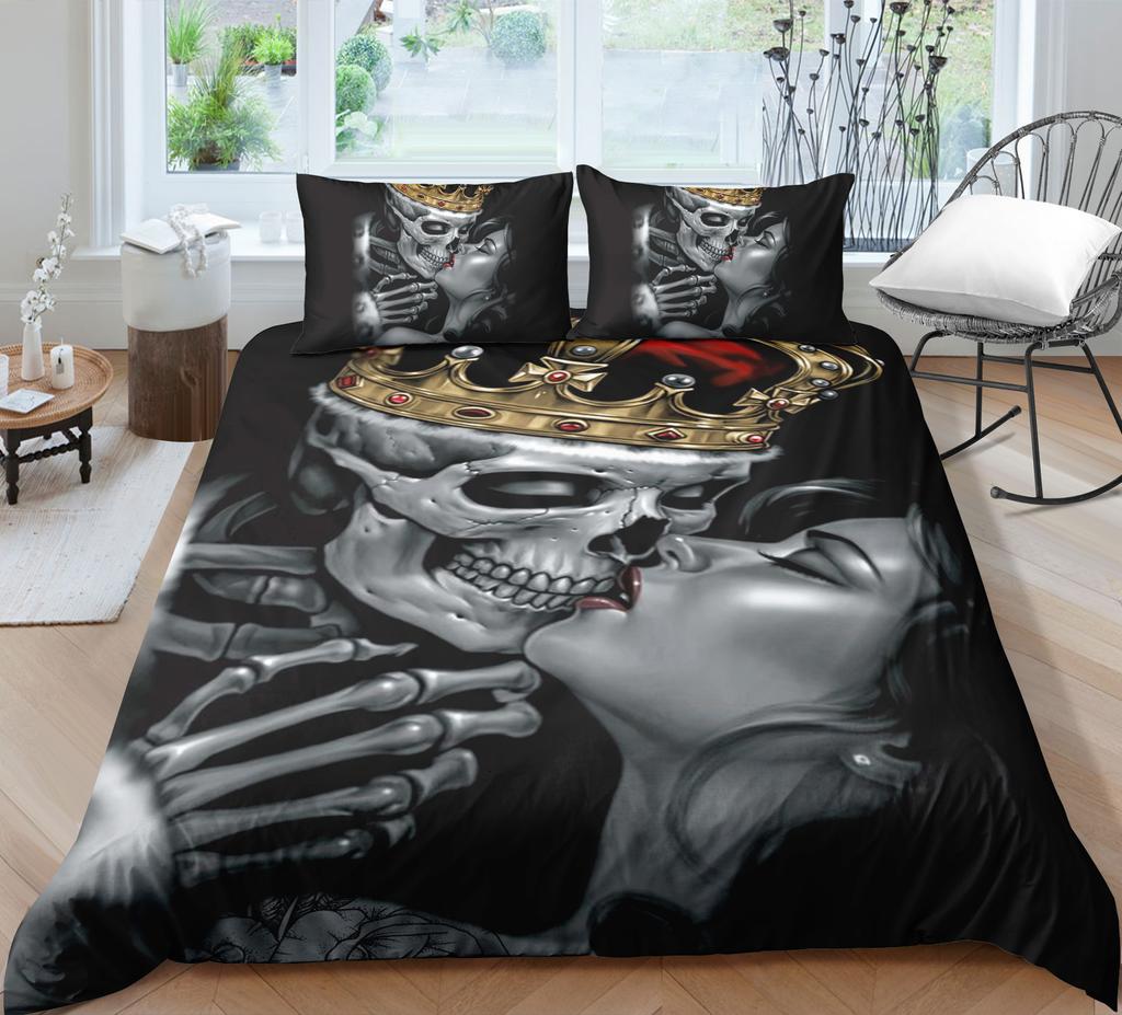 3D Skull Head Bedding Set Bedding Bedding Bedding Cover and Pillow Case 2/3 Pieces Single/Double Bed Washable and Quick Drying Bedding