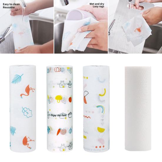 

1 рулон кухонного полотенца, супервпитывающий материал с принтом, для влажного и сухого использования, устойчивый к разрыву, многоцелевой нетканый материал, одноразовая ткань для мытья посуды