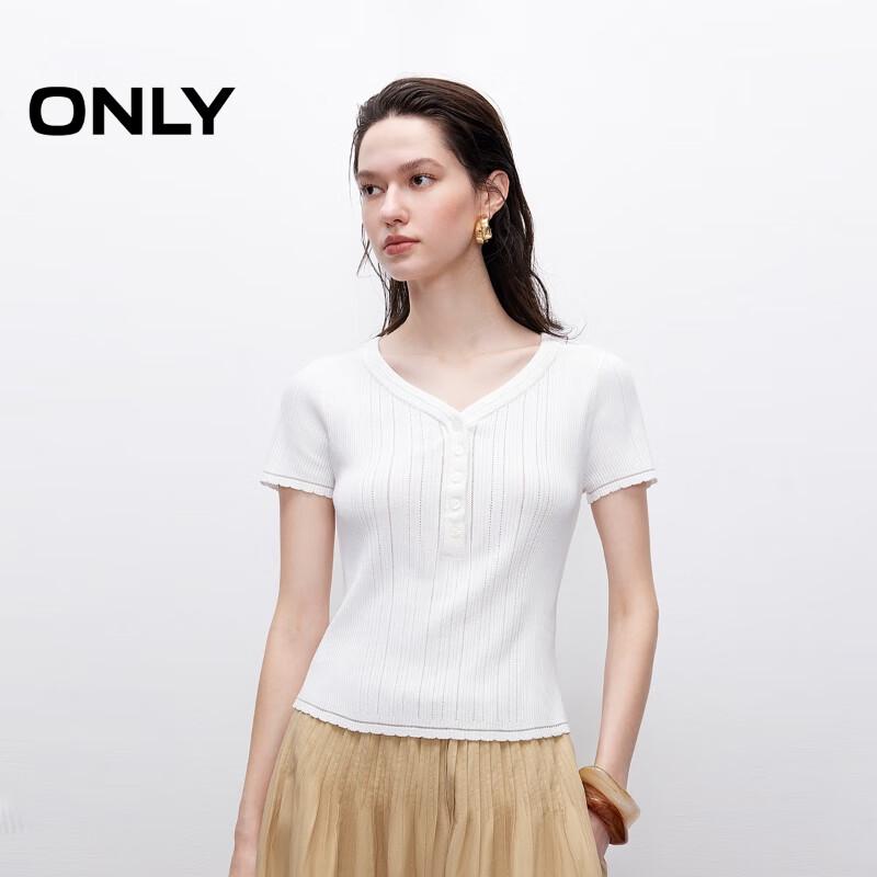 ONLY Women's V-Neck Short Sleeve Hollow Knit Sweater