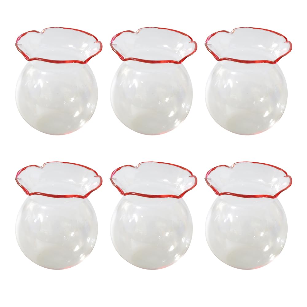 Fourcart Cute Handmade Glass Fish Bowl, 65mm, Red, Set of 6