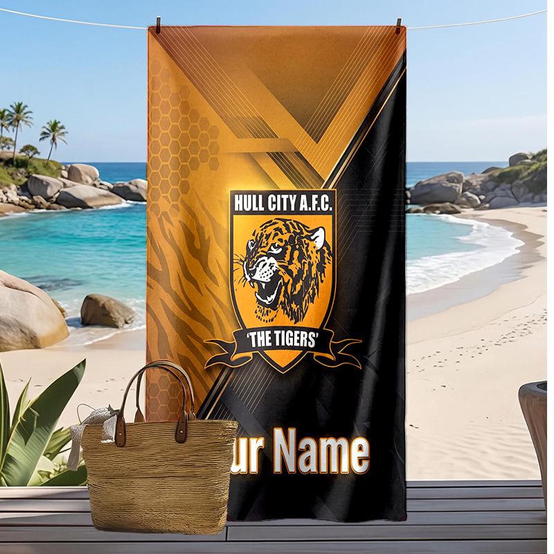 Hull FC Custom Beach Towel, Print Your Name Text Lightweight Absorbent Towel for Swimming Travel