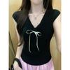 French Pure Desire Bow Tie Thin Sweater Women's Summer New Slim Fit Short Top