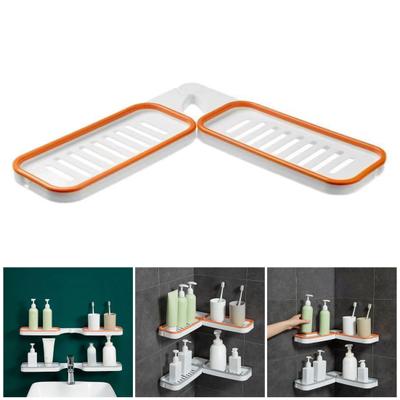 Prateleira de canto de montagem na parede, sem perfuração, dreno oco giratório de 180 graus, banheiro, chuveiro, shampoo, rack de armazenamento, organizador, suprimentos de banheiro