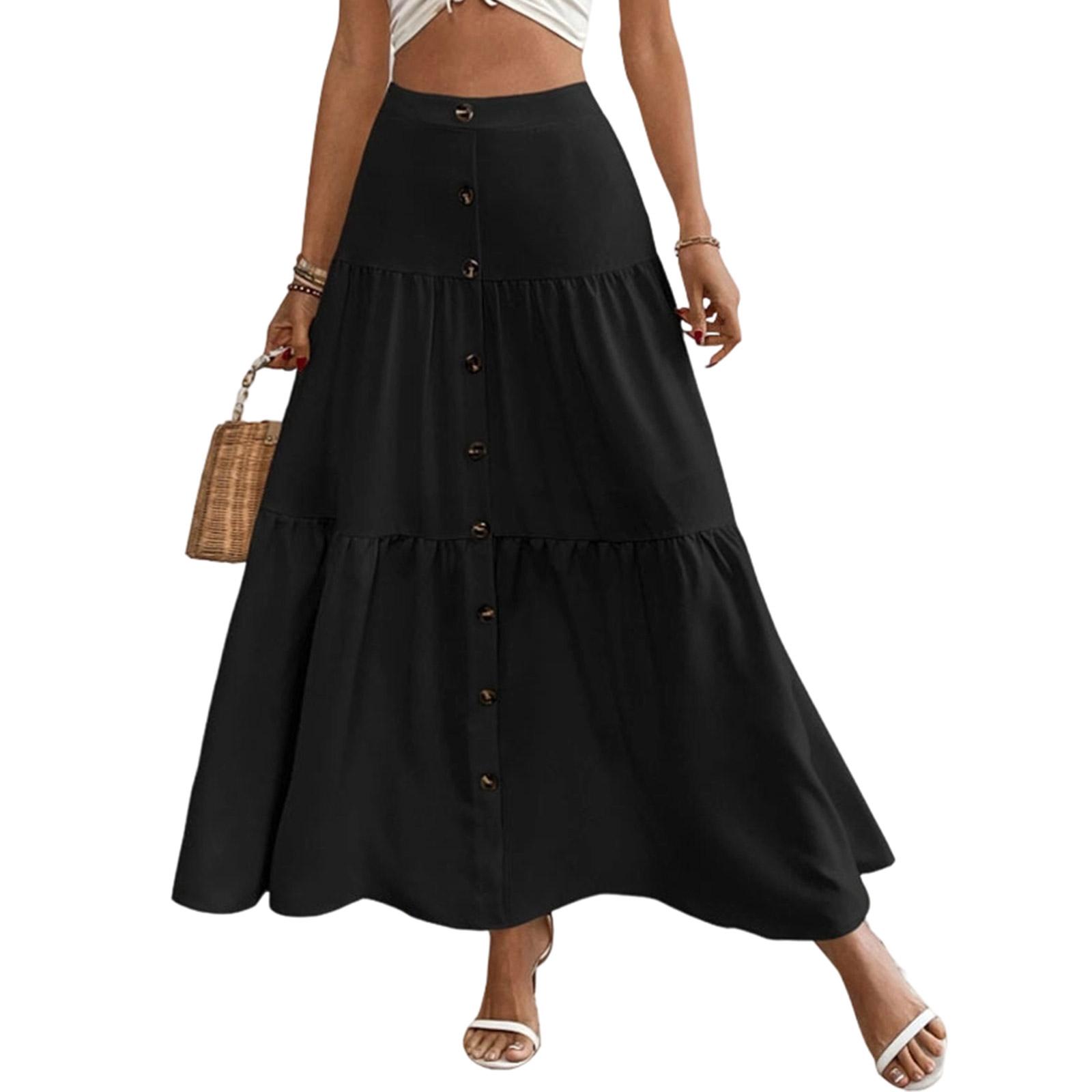 

Women s Fashionable Casual Button-down Long Tiered Skirt With A Fitted Waist. M чёрный