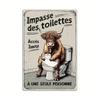 Vintage French Farmhouse Metal Tin Sign Wall Art, Rustic Bathroom Decor with Humorous Highland Cow "Impasse Des Toilettes" Sign,