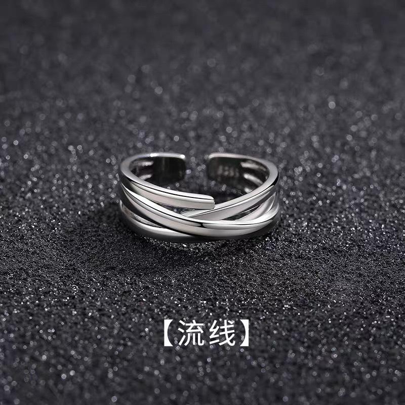 

Vintage imitation Thai silver men s ring, trendy stackable open ring, Korean hip-hop style single ring, self-discipline ring for men Flow line（Open Ring）
