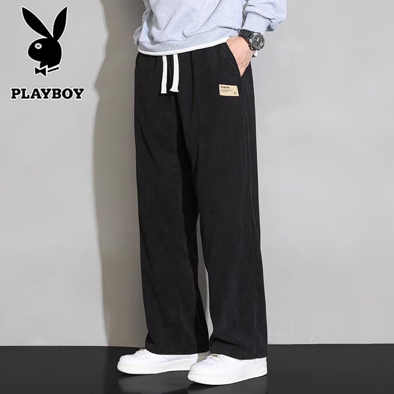 PLAYBOY Men's Breathable Drawstring Loose Straight-Leg Casual Pants