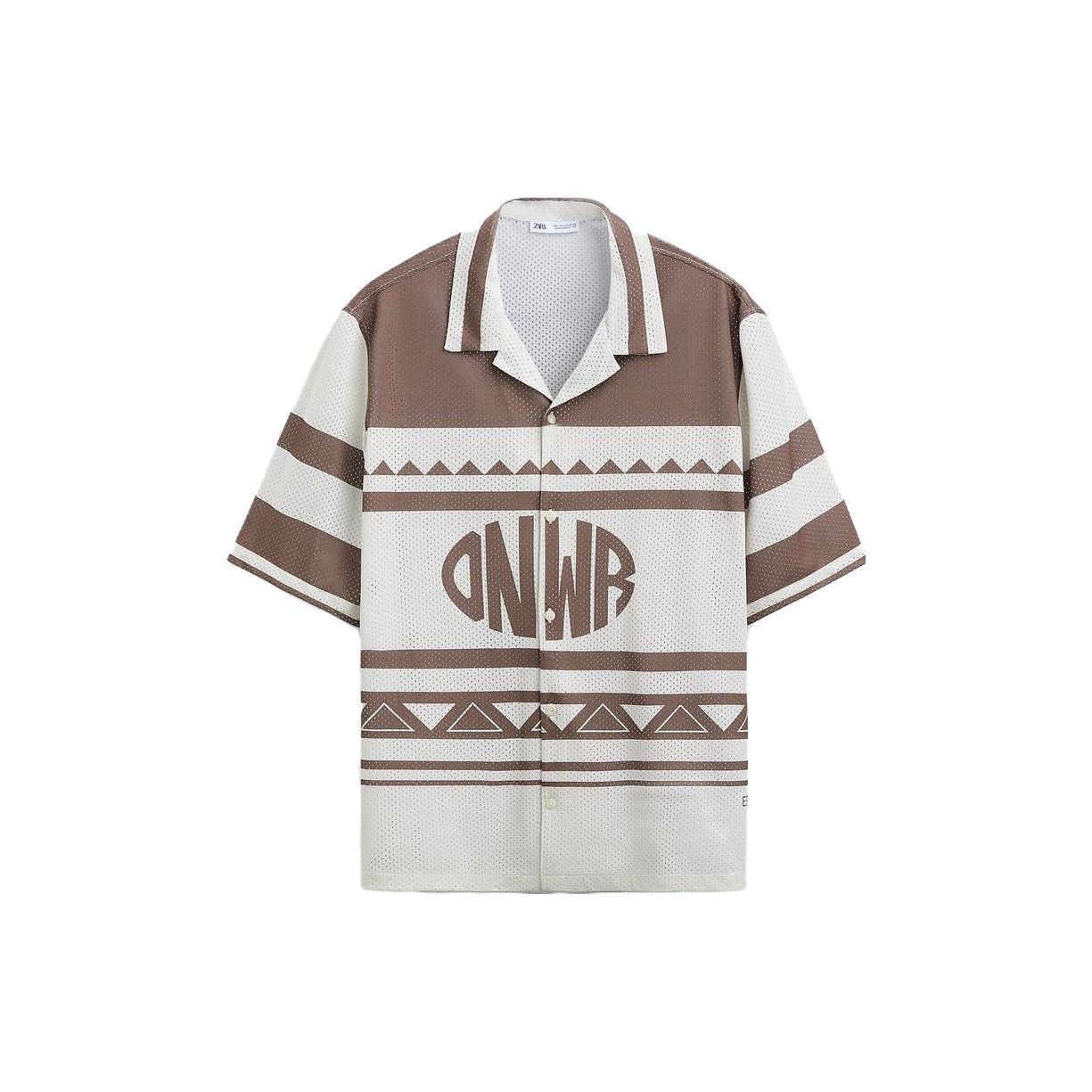 

Zara Mesh Texture Short Sleeve Shirt Men shirts Brown 06085309707-33 S