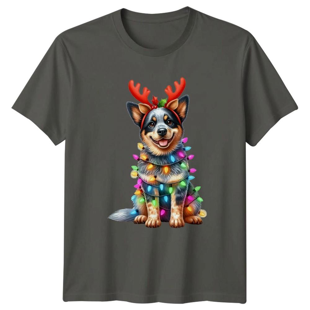 Christmas Dog Reindeer Antlers Lights Holidays Unisexs TShirt Unisexs Graphic Tee S