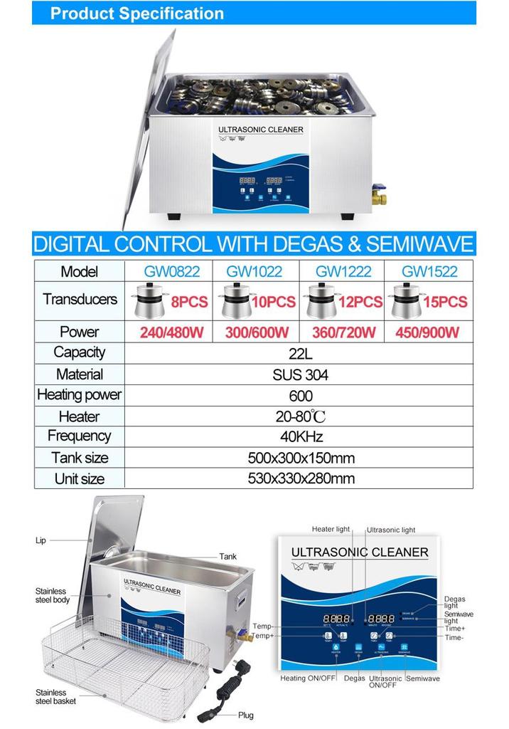 Industrial Ultrasonic Cleaner for Laboratory Use - High Power, Small Size, Ideal for Degreasing and Rust Removal