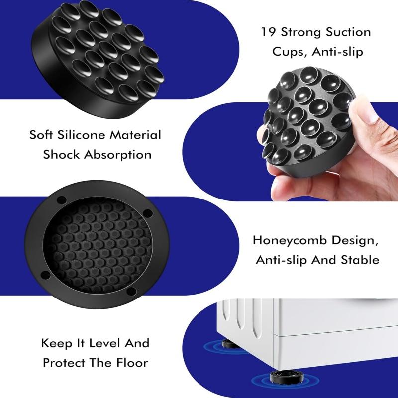 New 4pcs Washing Machine Anti-Vibration Pads 19 Strong Suction Cups Quiet Non-Slip Pad Shock Absorbing Feet Furniture Coasters