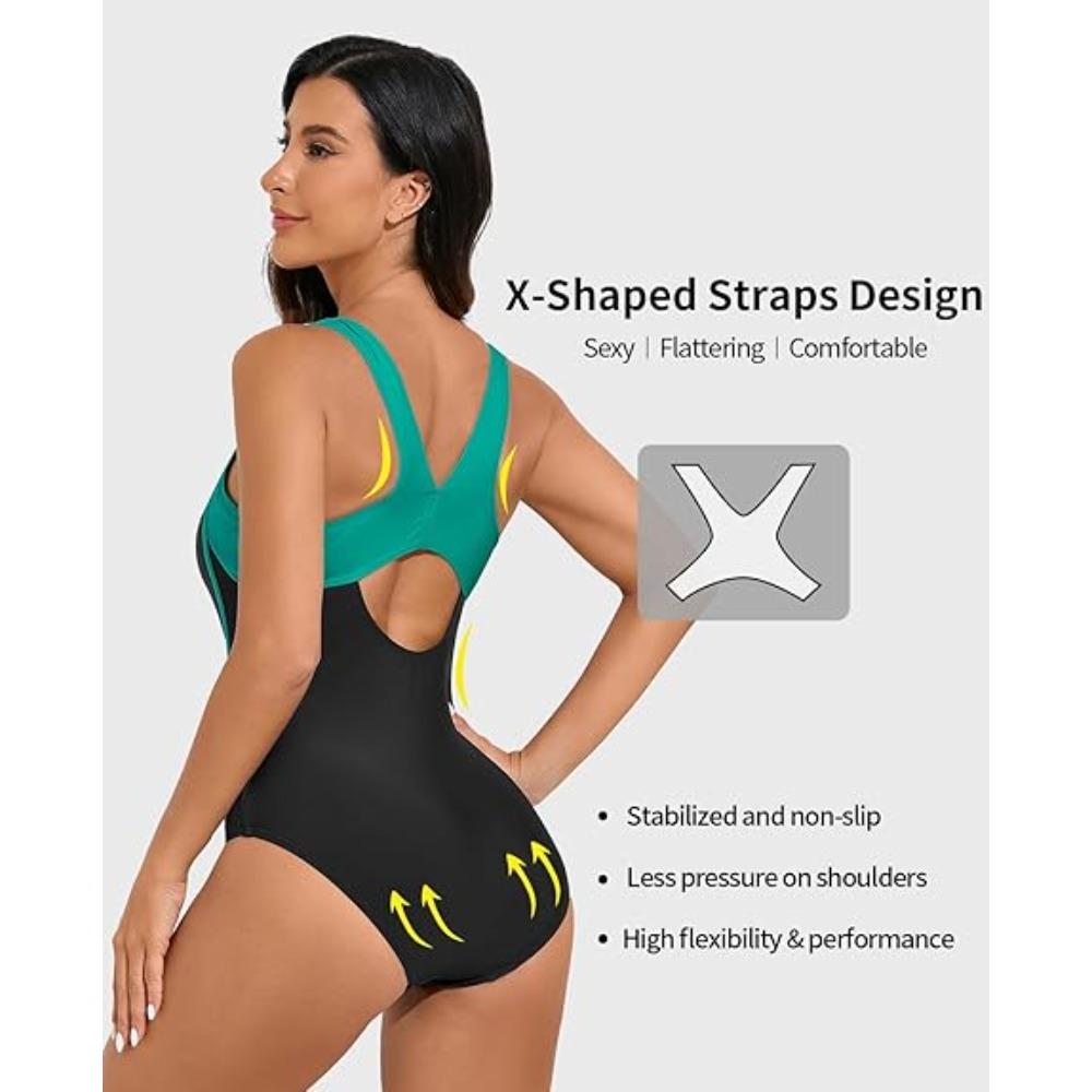 CHARMLEAKS Dame Pro Hel Badedrakt Dame Atletisk Svømming Badehette med Innebygd BH