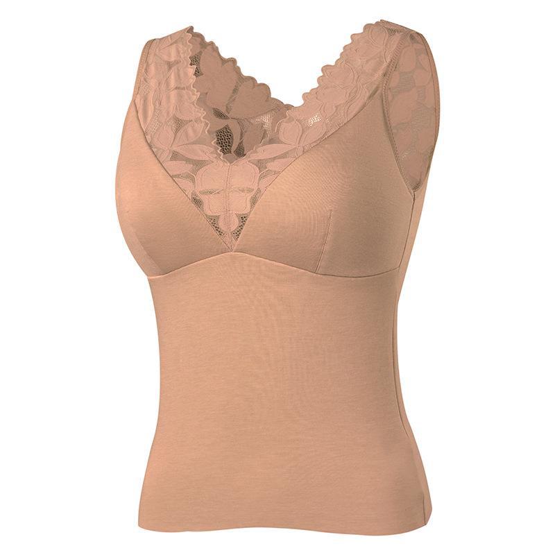 Women's Silk Warm Vest: Thickened Mulberry Silk, Brushed, Lace Top for Autumn/Winter