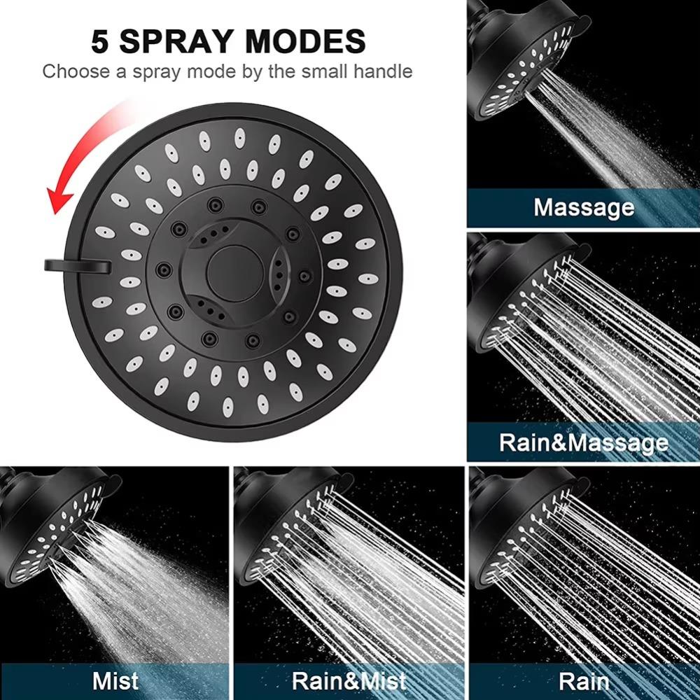 4 Inch High Pressure ShowerHead 5 Modes Adjustable Water-Saving Fixed Shower Head Rainfall Mode Overhead Showerhead