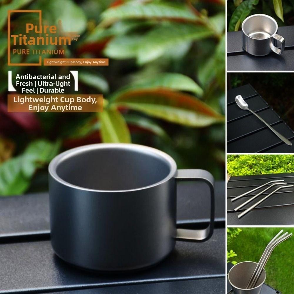 2pcs High Quality Small Size Coffee Cup Double Layer Multistyles Coffee Spoon Teacup Pure Titanium Pearl Milk Tea Tube