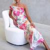 New European and American sexy one-word shoulder one-shoulder printed skirt slim-fitting hip-wrapping holiday dress dress