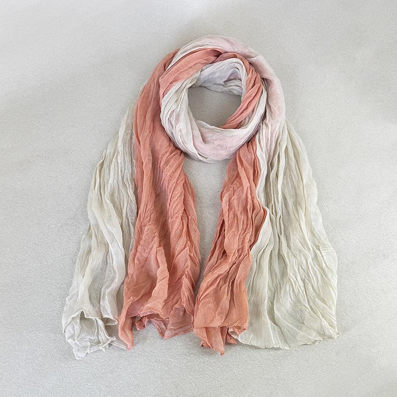 Women's Pleated Thin Scarf Artistic Retro Fashion Versatile Long Scarf Travel Scarf