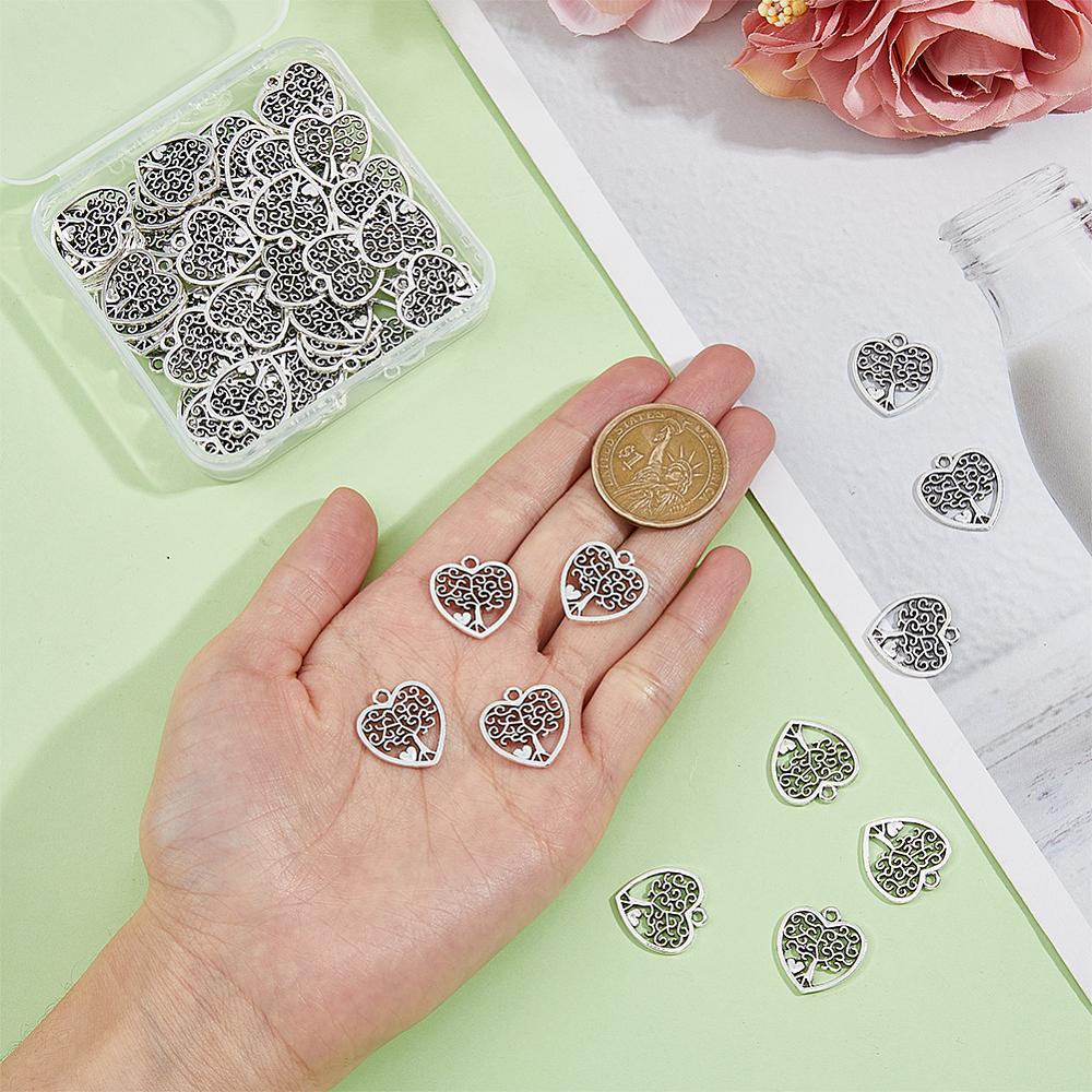 80PCS Tibetan Style Alloy Pendants Heart Cadmium Free & Lead Free Antique Silver 18x17x1mm Hole: 1mm