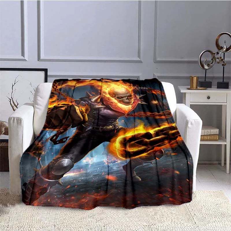 Flame Skeleton Motorcycle digital-printed polyester Bedroom velvet flannel cover blanket Fleece soft cover blankets for beds