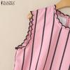 ZANZEA Women Casual Round Neck Stripe Summer Sleeveless Tank Tops