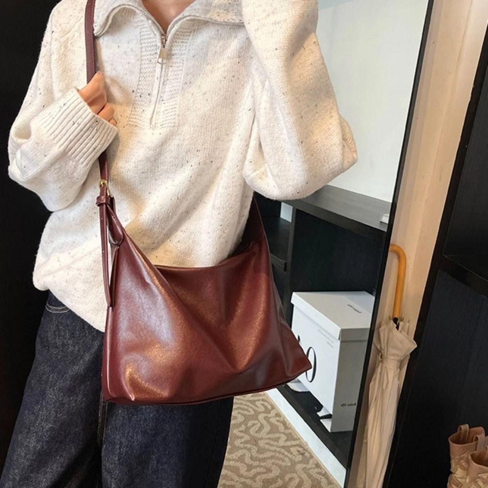 Elegant Commuting Shoulder Bag Lightweight Vintage Underarm Bag Soft Leather Tote Bag Shopping