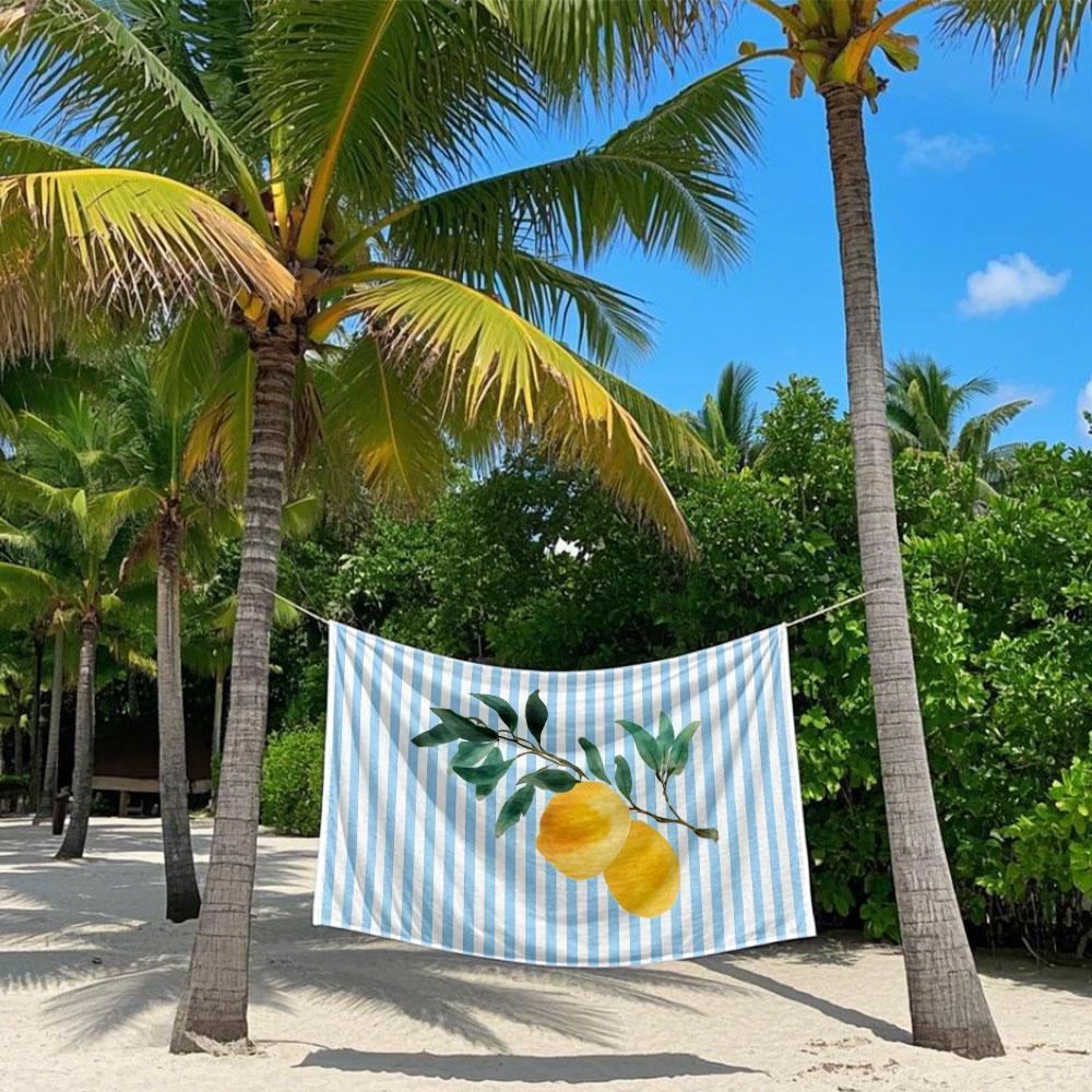Lemon Branch with Blue Stripes Quick Drying Bath Towel Microfiber Beach Towel Light Weight Swimming Camping Yoga Beach Out