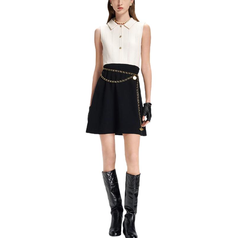 Karl Lagerfeld Color Block A-Line Sleeveless Dress Women Dresses Black White M21E1314