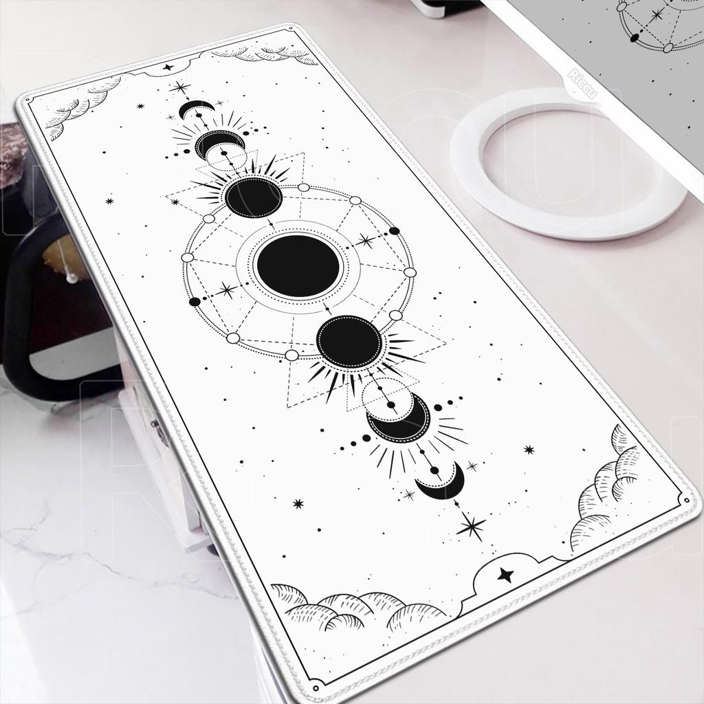 Weiß & Schwarz Schreibtischunterlage Gaming Tarot Astrologie Ästhetik Gummi-Mauspad 120x60cm Cartoon Himmlische Mondphasen Rutschfestes Mauspads