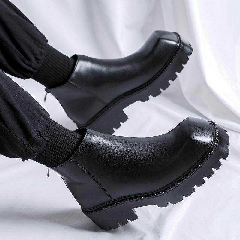 Herren Casual Chelsea Boots Designer Schuhe mit eckiger Spitze Schwarz Stilvoll Original Lederstiefel Business Büro Knöchel Botas Männlich