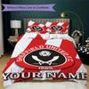 Benutzerdefinierter Name Sheffield United FC Muster Bettwäsche Steppdecke Set Steppdecke Bezug Kissenbezug Heimdekoration Geburtstagsgeschenk (1*Bettbezug+2*Kissenbezug ohne Füllung)