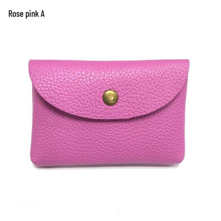Top Grain Leather Snap Closure Coin Purse & ID Holder, Mini Lychee Pattern Card Holder for Men & Women