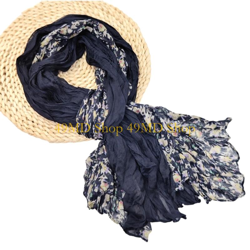 49MD Fashion Crinkled Scarf Stylish Layering Neckwear Polyester Long Scarf For Women