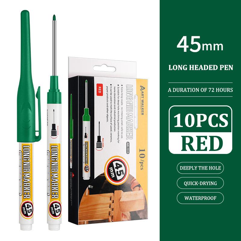 45mm Long Nib Marker,Carpenter's Deep Hole Marking Pen,2mm Tip,A Duration of 72 Hours,Waterproof Non-Erasable,Long Headed Pen