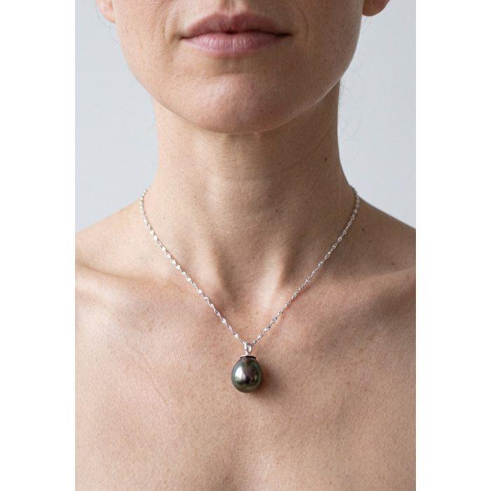 Collier - Pearls &amp; Colors - Perle de Culture de Tahiti 8-9 mm Poire - Argent 925 - Qualité A+ - Femme