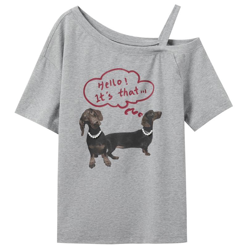 Sancai Plus Size Puppy Print Off-Shoulder T-Shirt XL