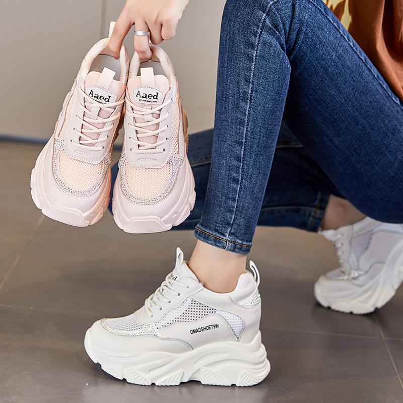 Daddy shoes women's tide summer new mesh breathable small thick sole inner height increase casual white shoes