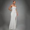Abito da sera in raso arricciato senza spalline con spacco - Abito Bodycon Sexy Slim Fit Europeo e Americano per la Primavera