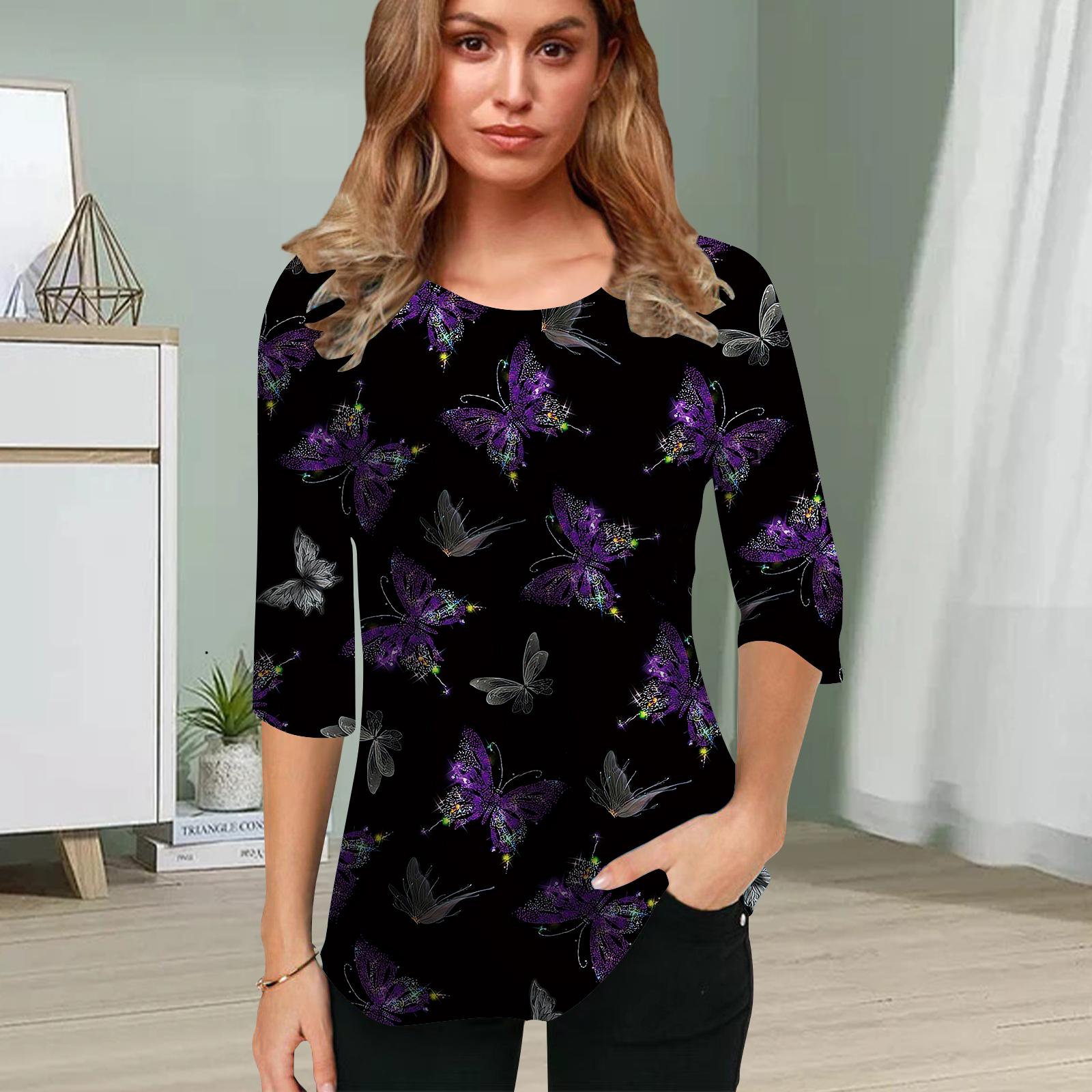 Женская блузка с принтом фиолетовой бабочки 3D — фото 2