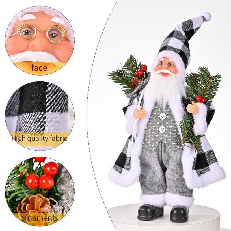Christmas Standing Santa Claus Figurine Dolls, Cute Xmas Decor Ornaments, Tabletop Fireplace Office Indoor Home Party Decorations