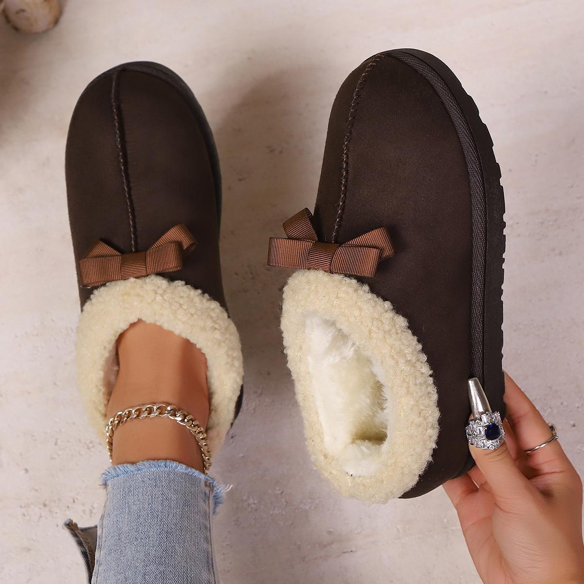 

Fashion Fashion Suede Bowknot Furry Snow Boots Women 2025 Winter Comfort Soft Sole Fluffy Fur Ankle Boots Warm Plush Shoes Plus Size 43 36 коричневый