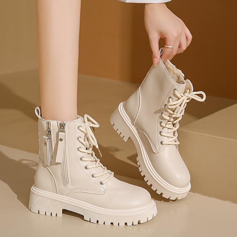 British style solid color double zipper velvet Martin boots 2025 autumn and winter new personality trend comfortable warm women's boots