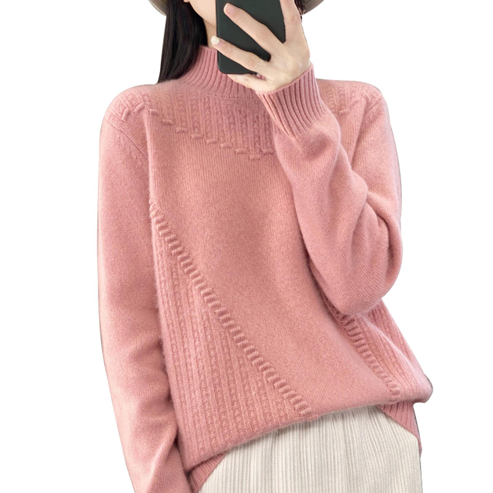 

Женская повседневная водолазка в полоску, блузка с длинным рукавом, вязаные свитера, тонкие топы XL розовый